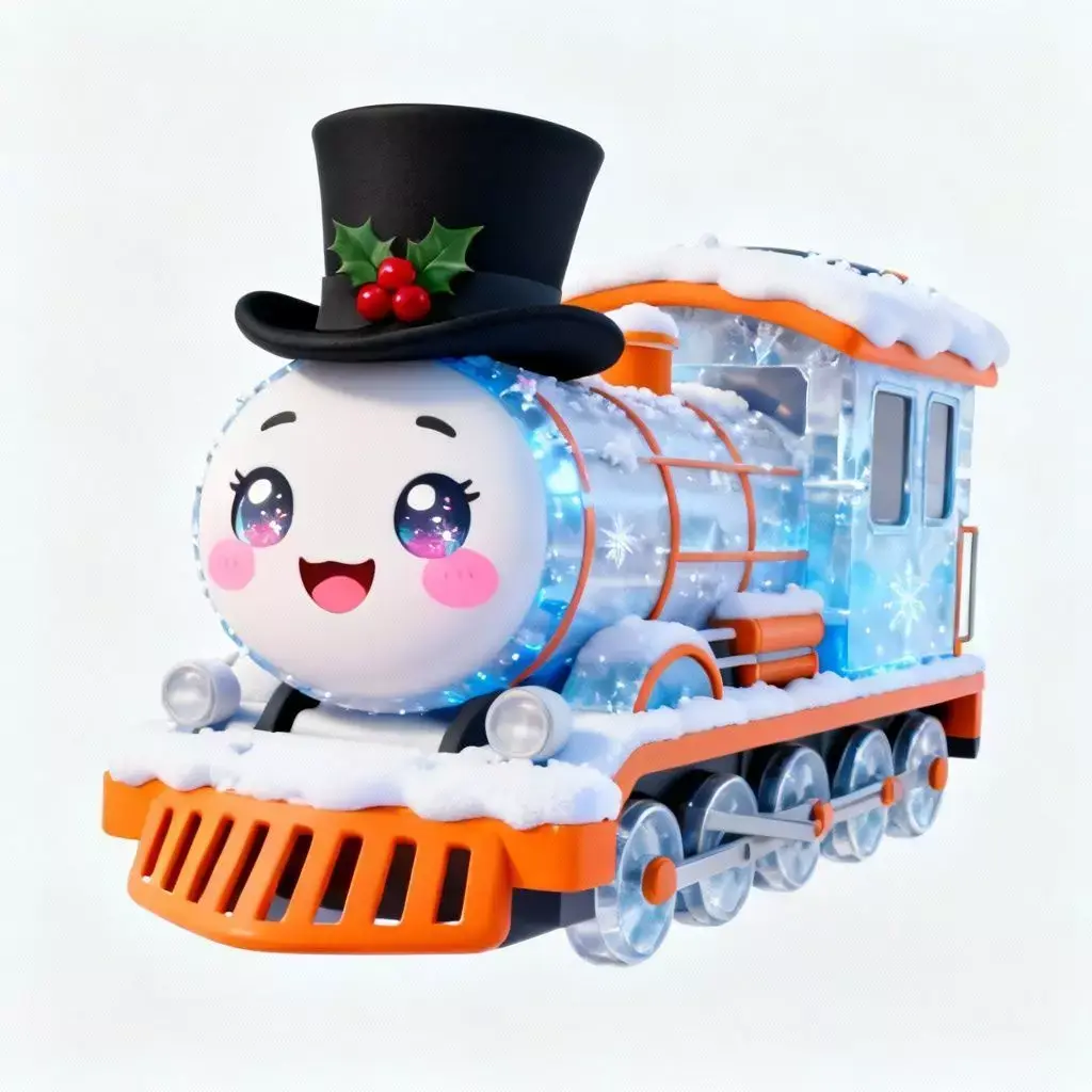 Snowman Ice Train Engine 3D Model  Frozen Holiday Locomotive Low-poly 3D model
