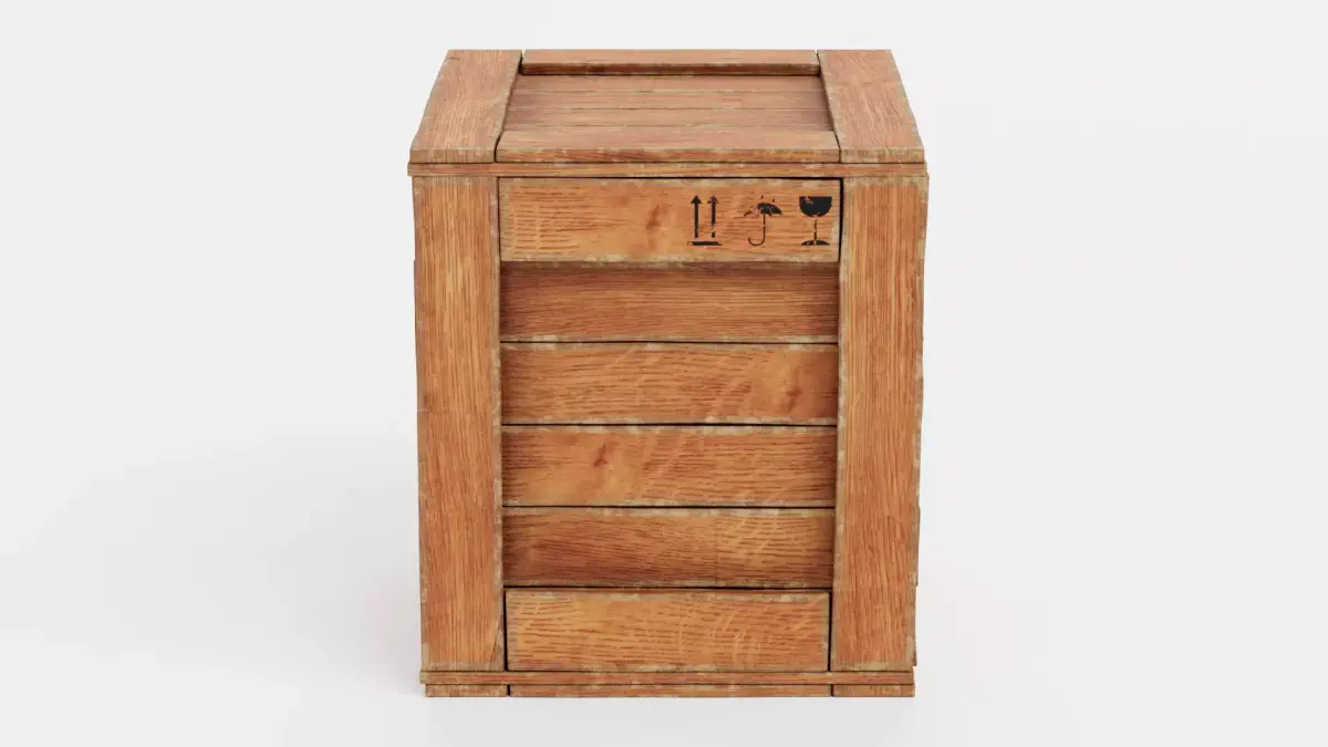Wooden Crate V7 - Storage Box with Packaging Icons 3D model