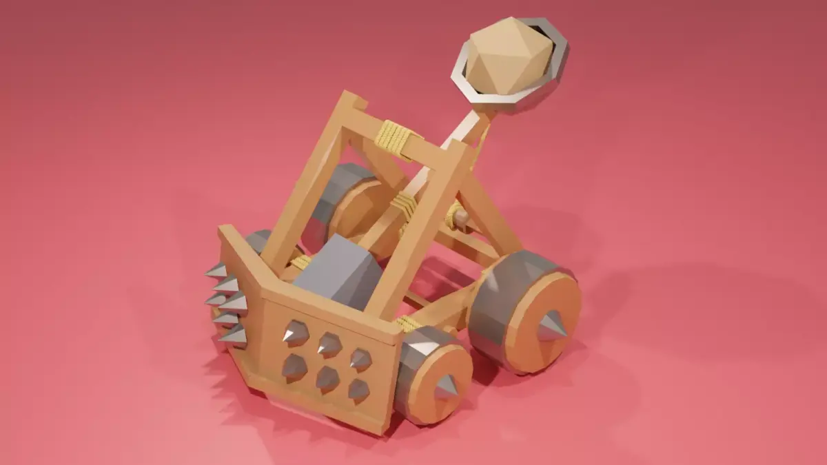 Catapult Low Poly 3d Model wooden cannon Low-poly 3D model