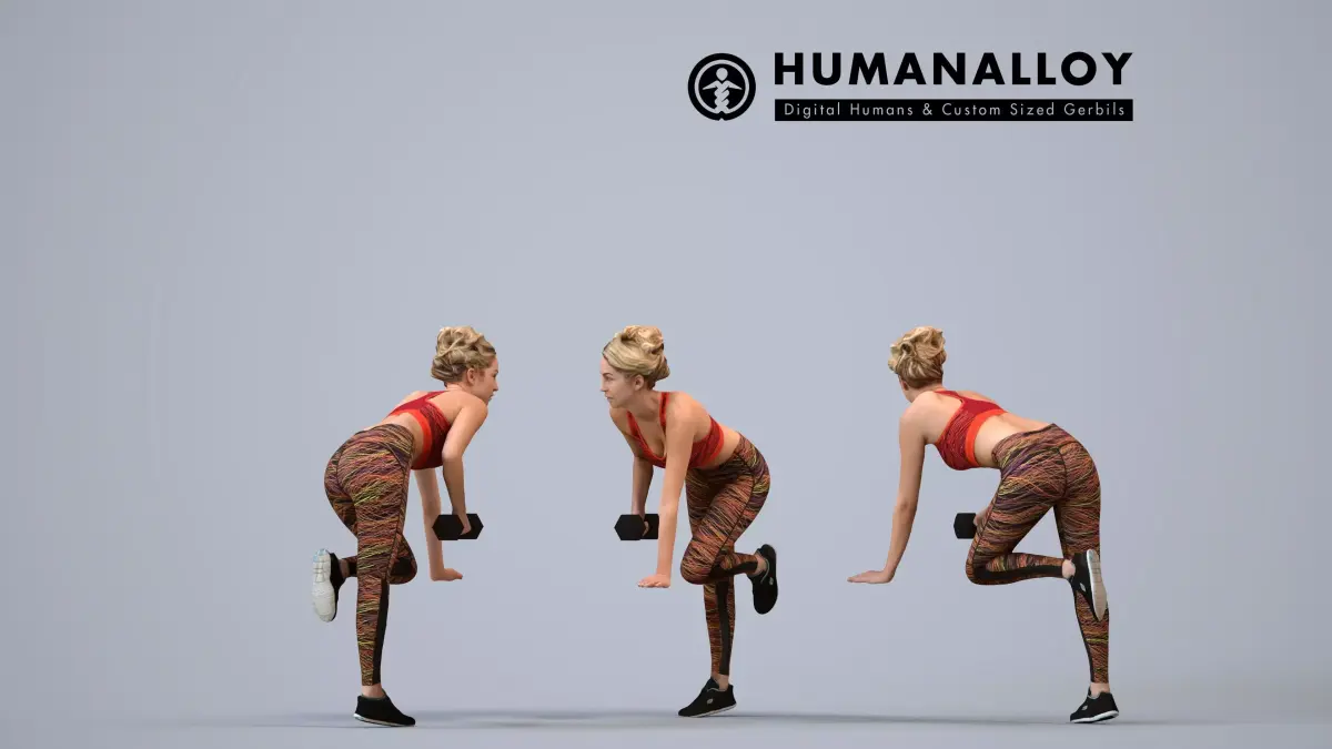 00064Maja008HN - Adult Caucasian woman exercising in 3D model