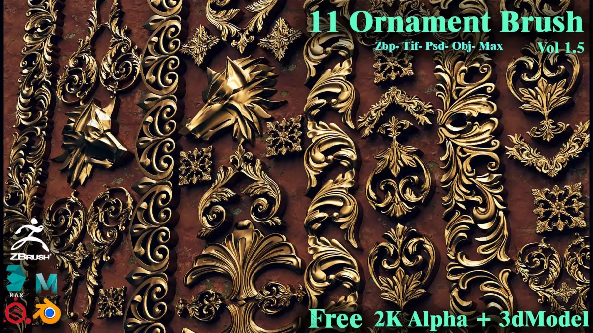 11 Free Ornament Brush  Alpha 3dModel Free low-poly 3D model