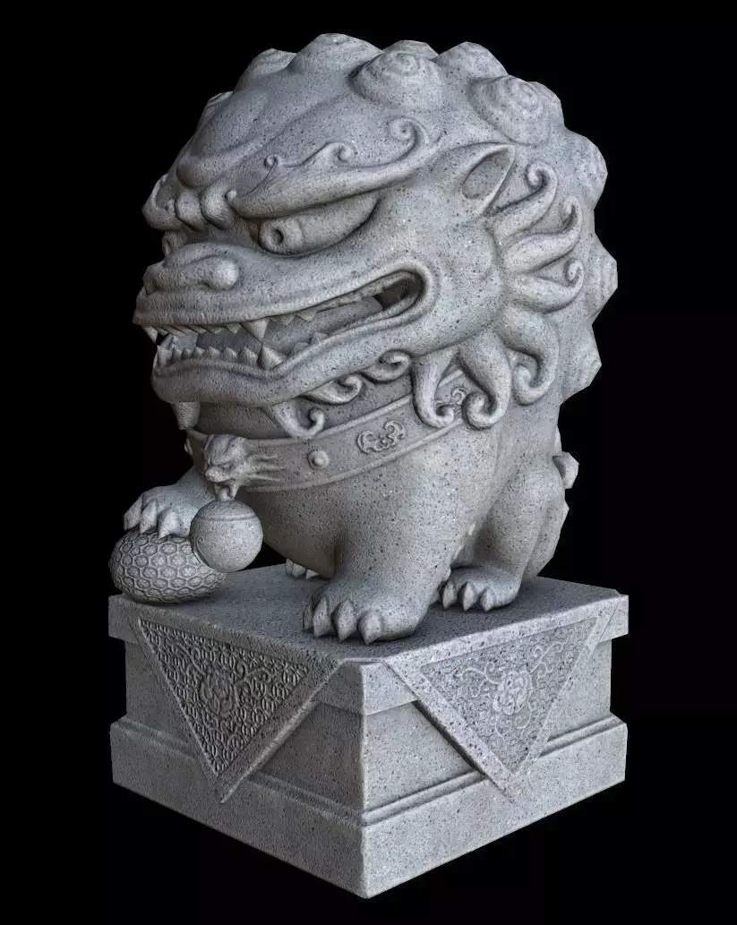 Stylized Chinese Guardian Lion Statue Low-poly 3D model