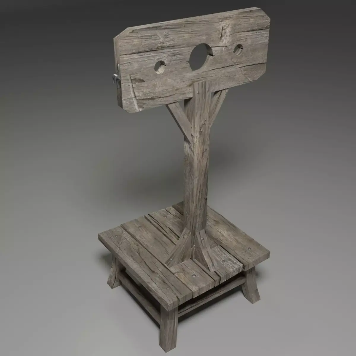 Pillory old wooden bench Low-poly 3D model