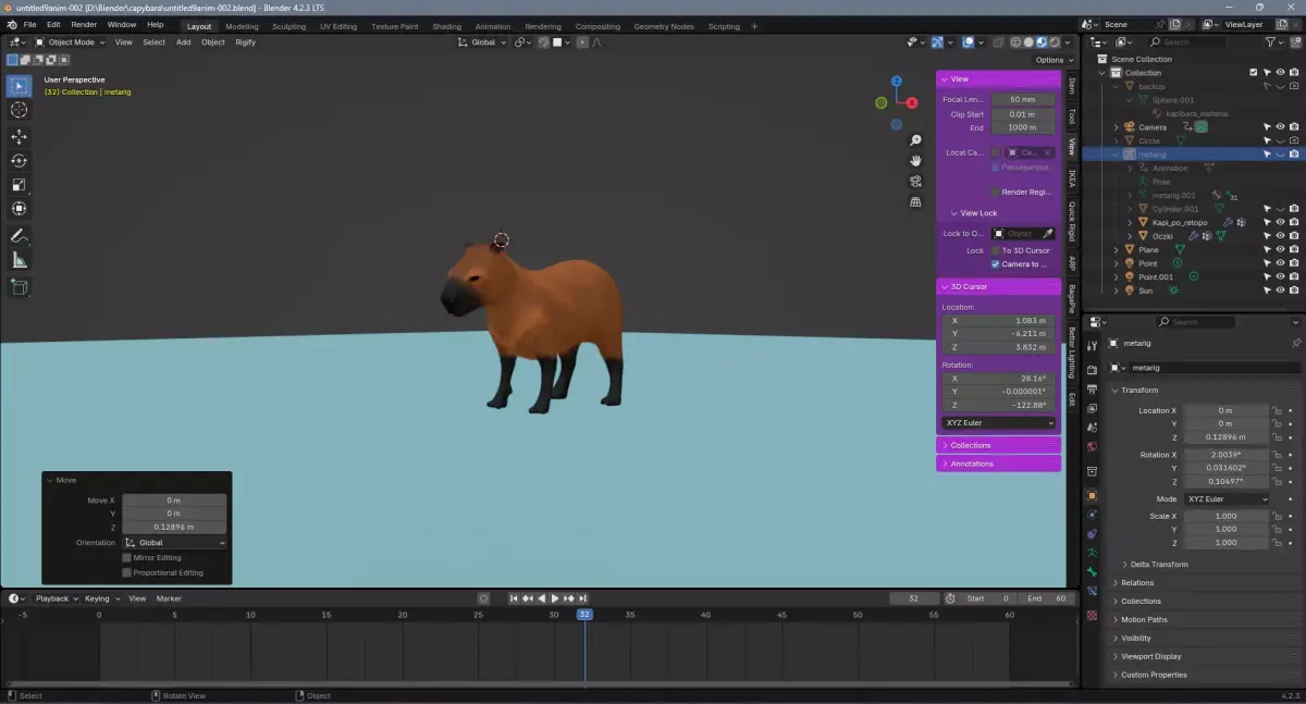 Capybara in sun glassess 3D model