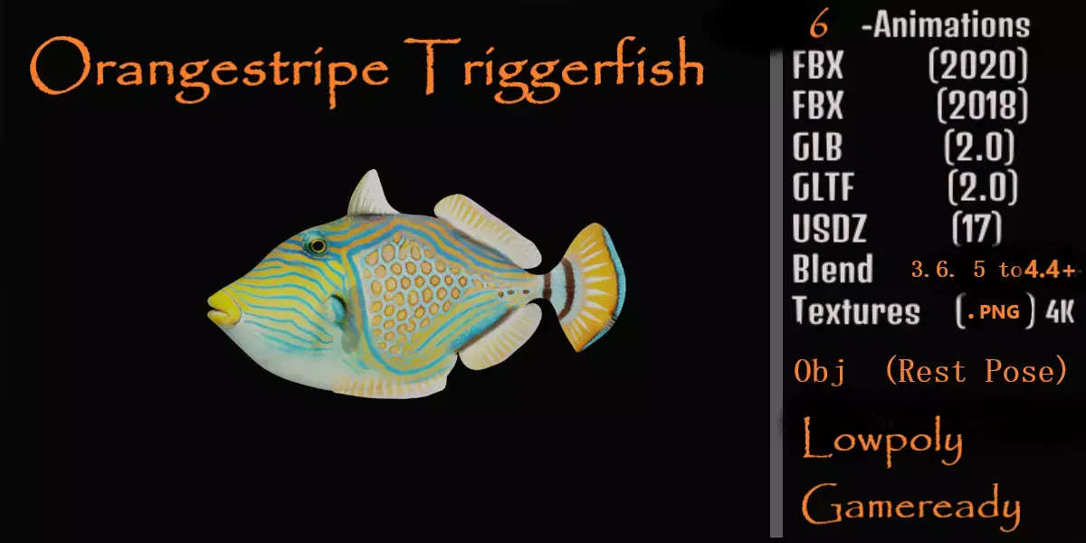 Orangestripe Triggerfish Low-poly 3D model