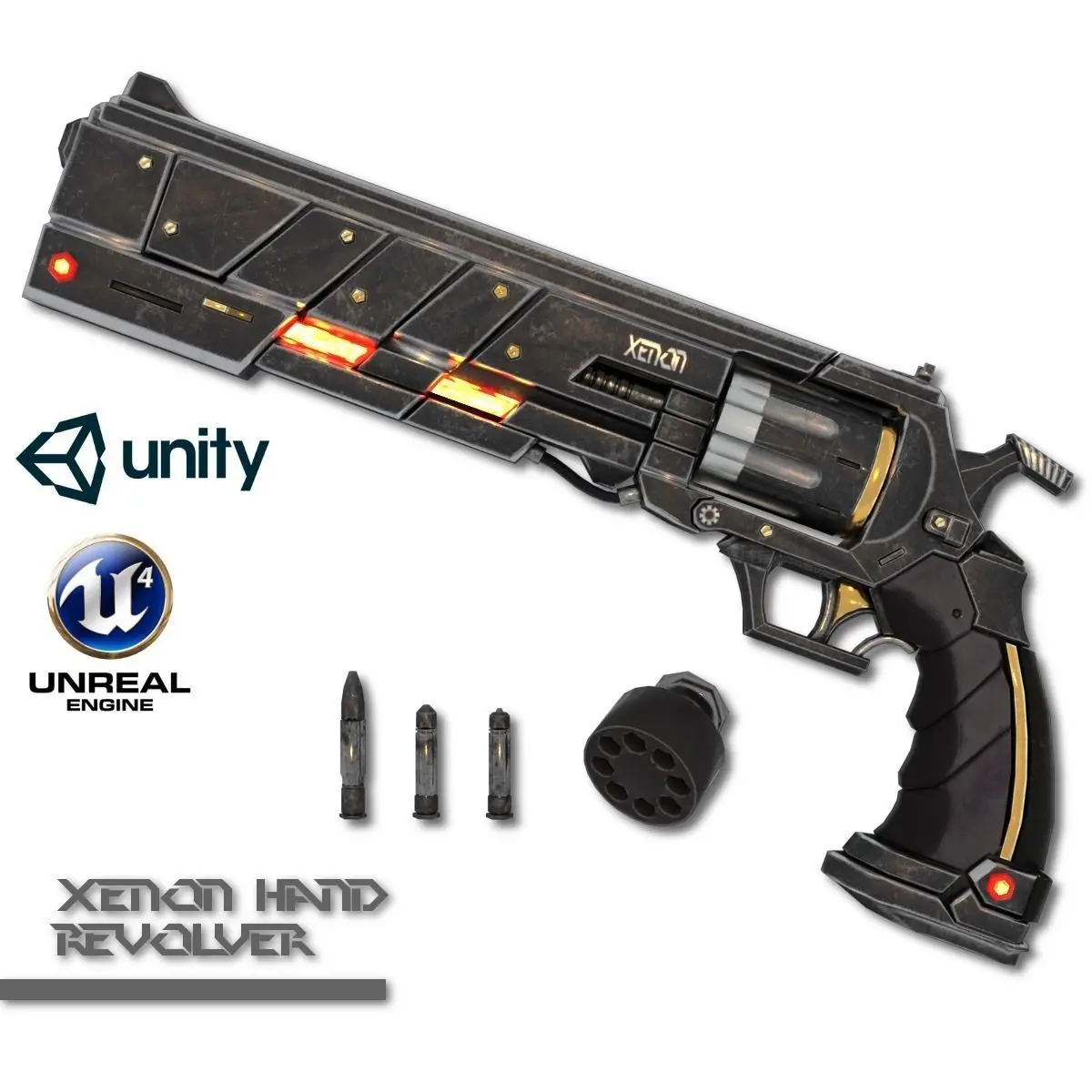 Xenon Hand Revolver Low-poly 3D model