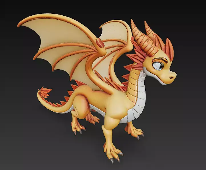 Dragon Yellow Realistic 3D Model Basic - Low Poly Realistic Low-poly 3D model