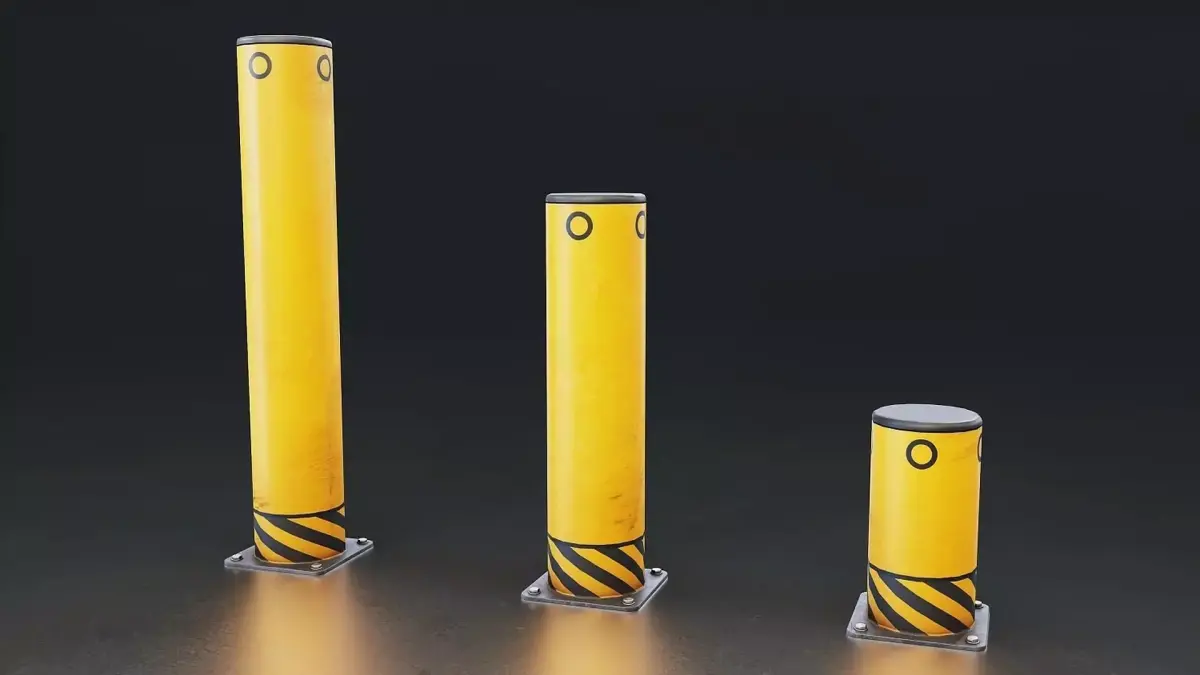 Industrial Safety Bollard Set Low-poly 3D model