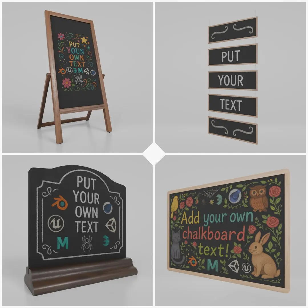 Heritage Style Signage Collection - Customizable Chalkboards 3D model