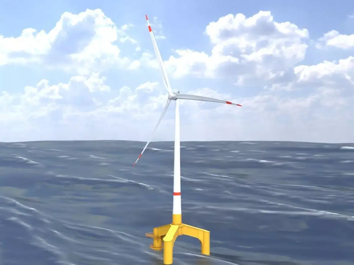 Wind turbine with Offshore Foundation E1 H-132 RD 172m animation Low-poly 3D model