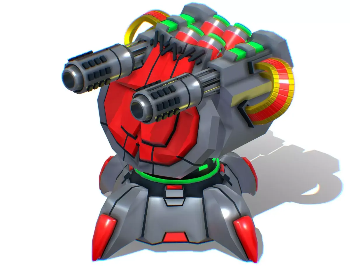 2 Barrel Robotic Automatic Cannon Low-poly 3D model