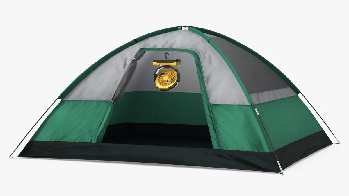 Portable Tent Ceiling Fan with Hook Attachment Yellow 3D model