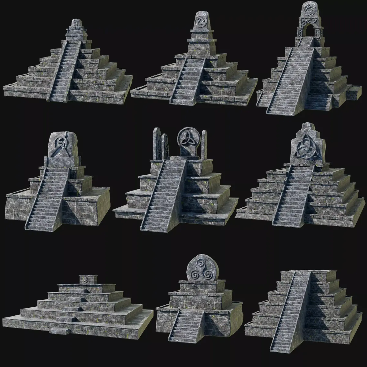 CELTIC ANCIENT PYRAMID PYRAMIDS TEMPLE RUINS RUINED COLLECTION Low-poly 3D model