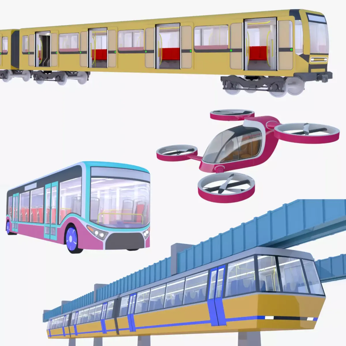 Public transport collection 3D Model Pack