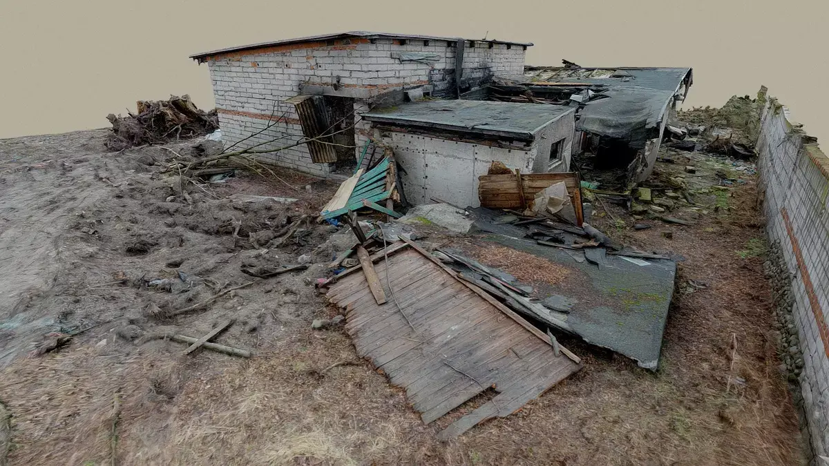 Burnt ruin of a commercial building Free low-poly 3D model