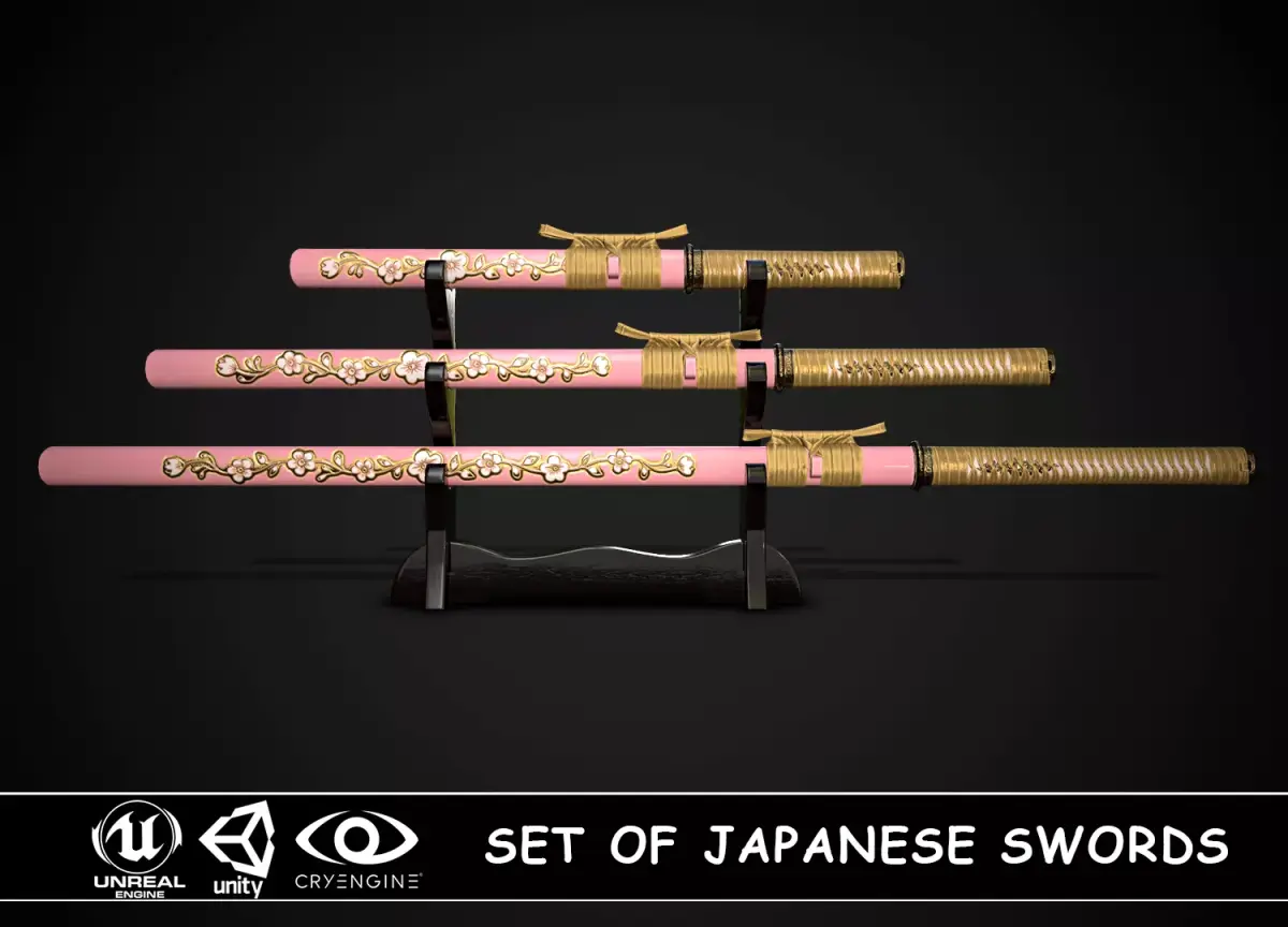 Set of japanese swords 04 3D Model Collection