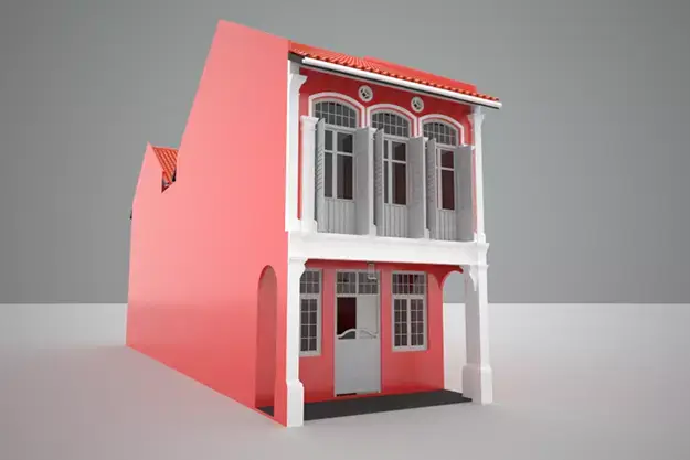 Shophouse Singapore Malaysia style 3D model