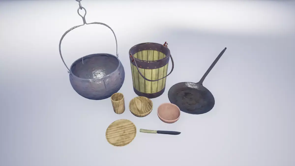Anglo Saxon Viking Cooking Set Low-poly 3D model