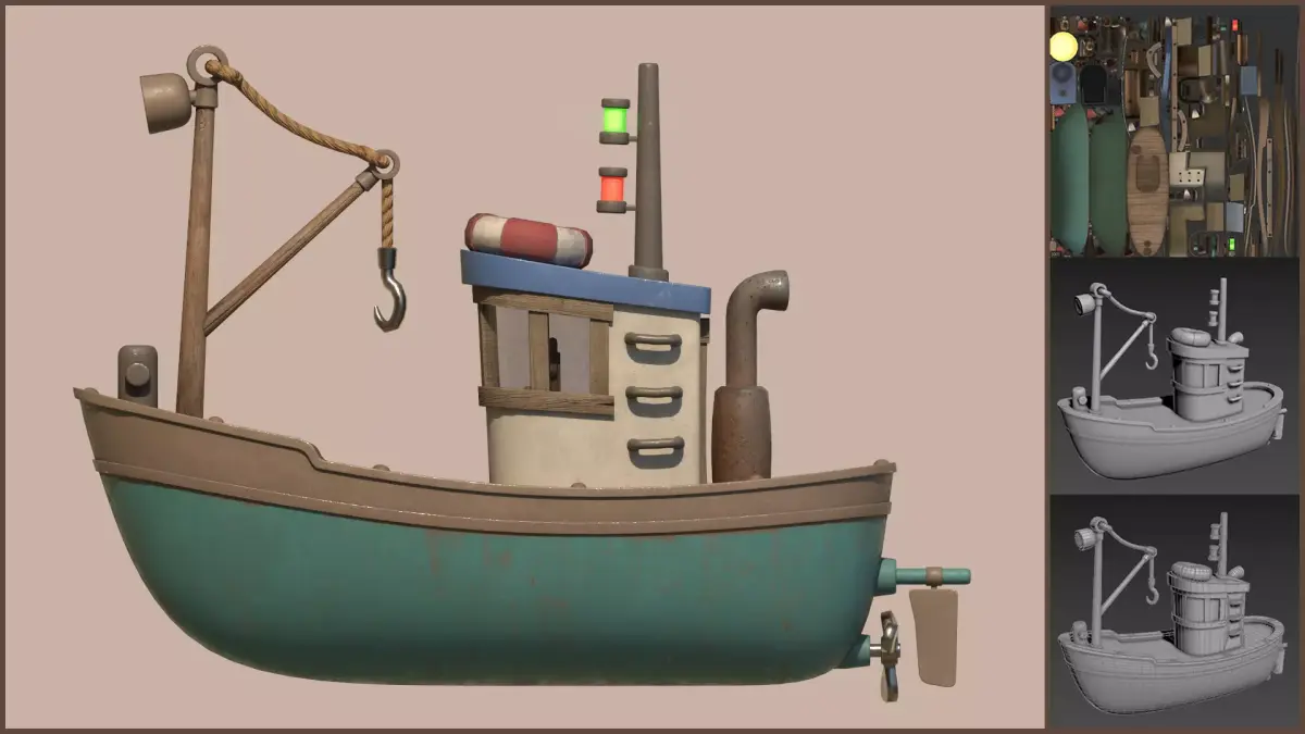 Stylized Simple Fishing Boat Low-poly 3D model
