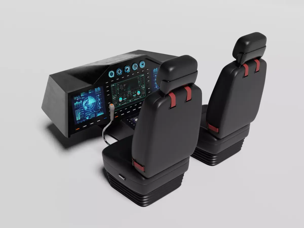 Aircraft cockpit control panel and chairs 3D model