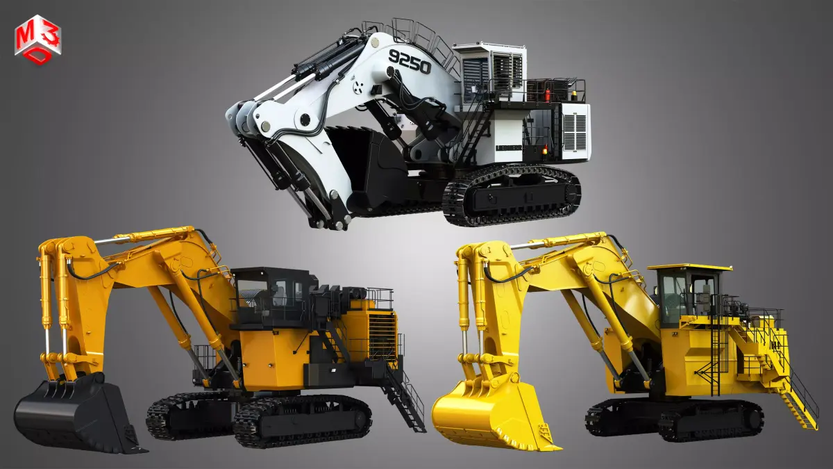 Heavy Hydraulic Mining Excavators 3 in 1 3D Model Pack