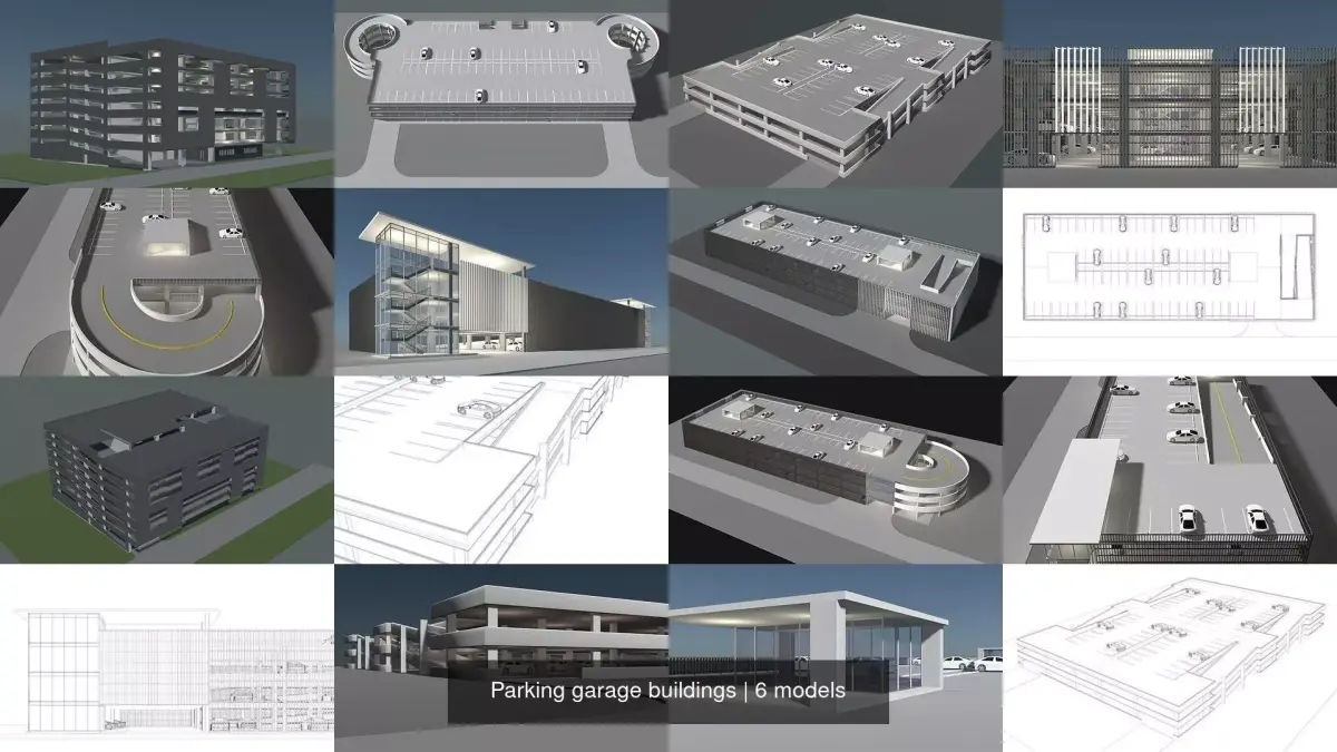 Parking garage buildings 3D Model Pack