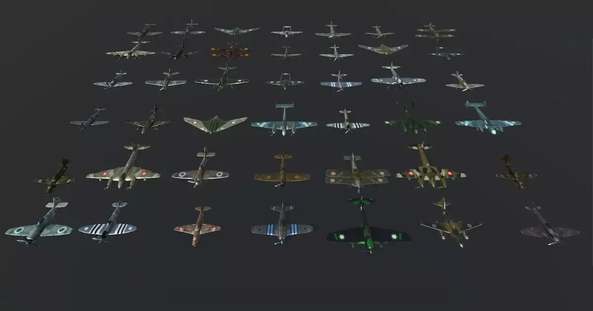 Pack of realistic pbr 42 low poly game AR VR ready aircraft Low-poly 3D model