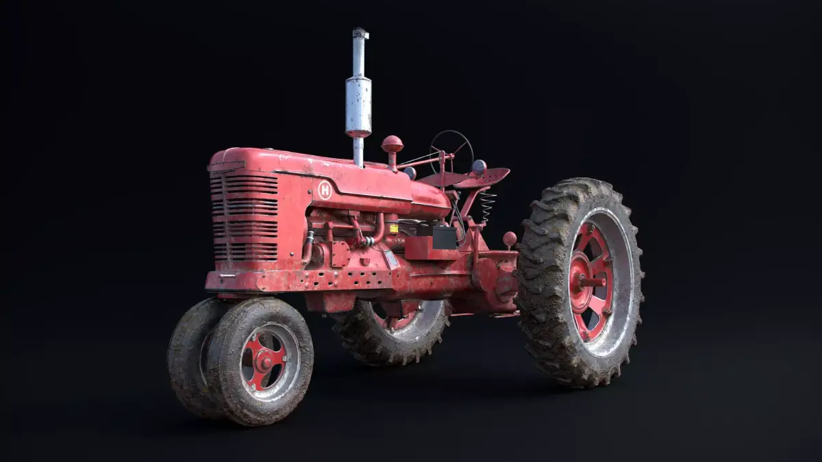 Old Tractor Model with Dirty Textures and Controllers 3D model