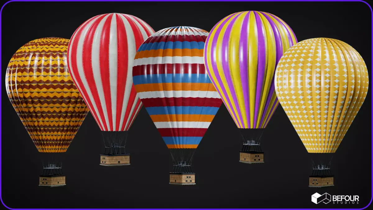 Hot Air Balloon Low-poly 3D model 13