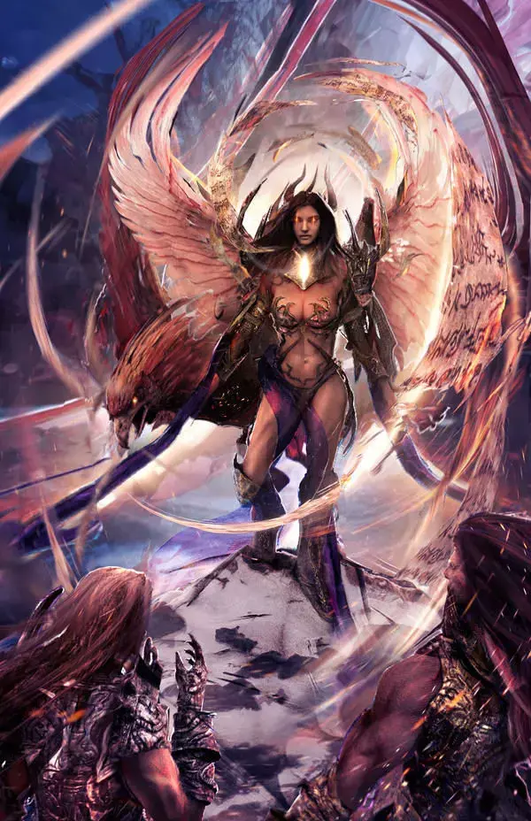 Phoenix Rising women model with phoenix 3D model
