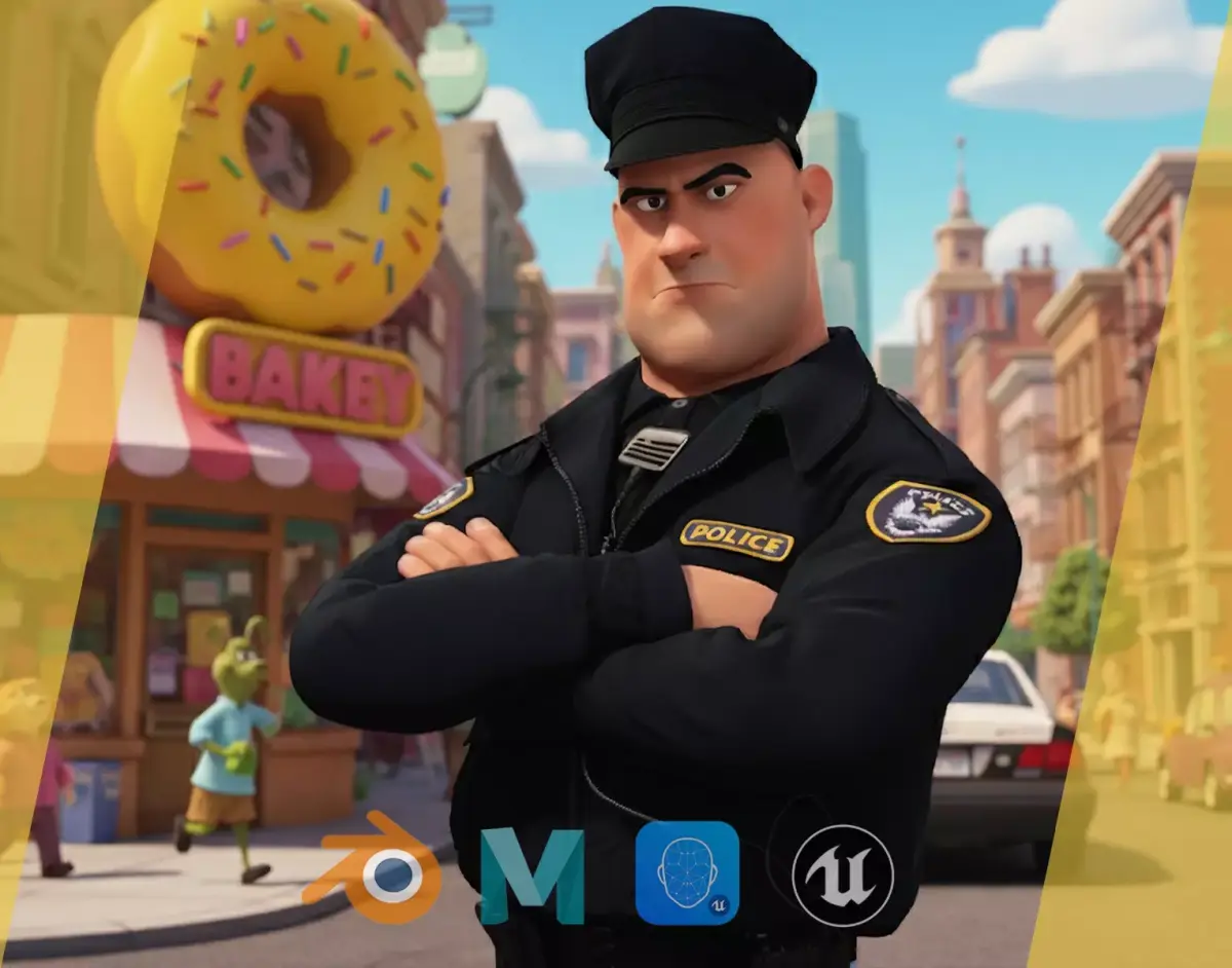 Rigged Police Officer Toon Character Toon Cop Low-poly 3D model