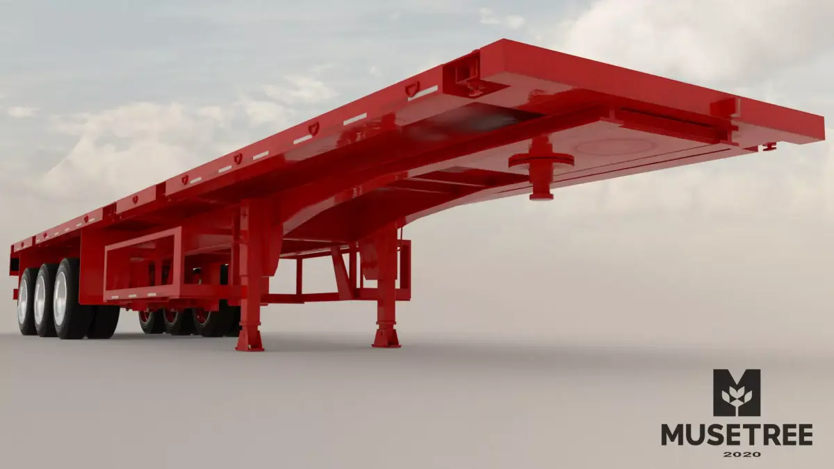 Trailer flatbed container  Low-poly 3D model