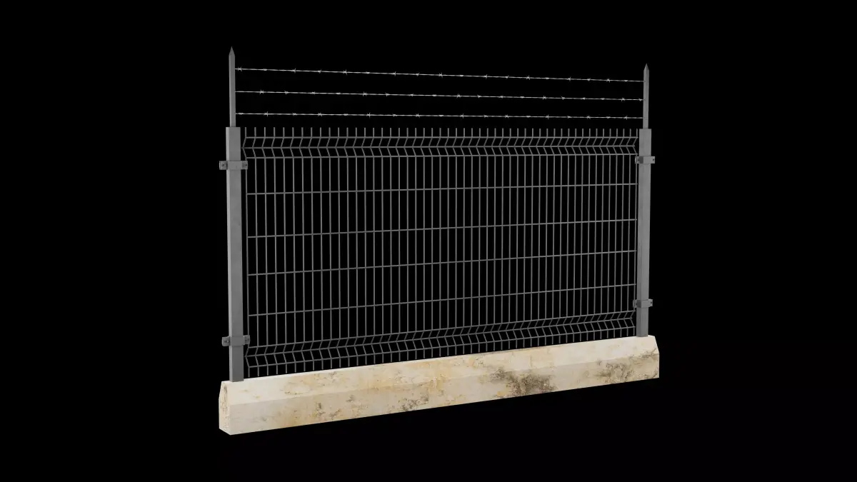 New Security Barbed Wire Fence Low-poly 3D model