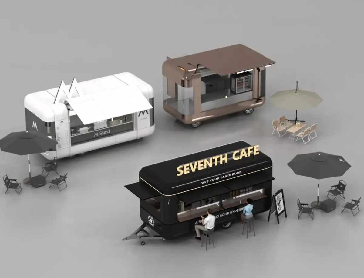 Mobile Food Kiosk Pop-Up Cafe Trailer Set 3D model