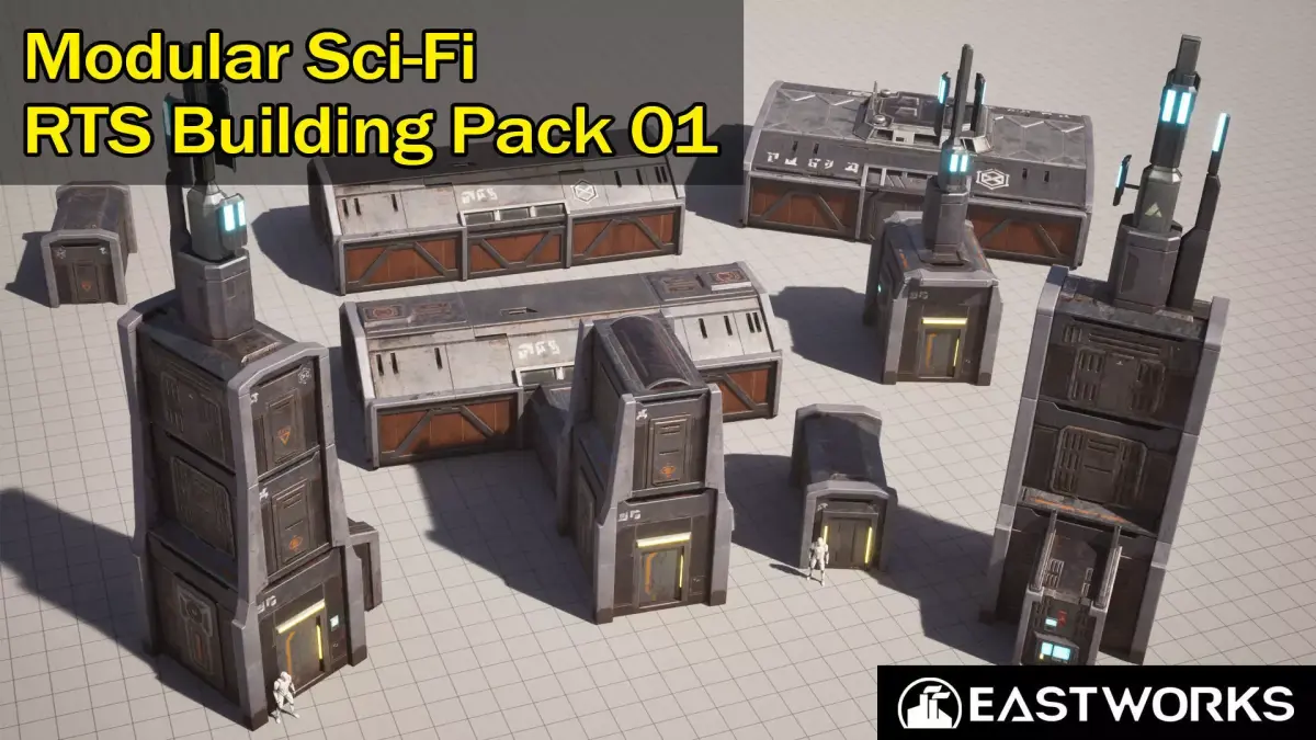 Modular Sci-Fi RTS Buildings Pack 01 Low-poly 3D model