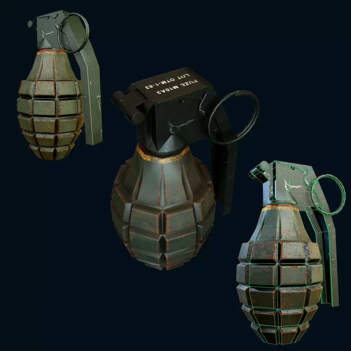 Mk2 Hand Grenade Bomb Gaming Model  Low-poly 3D model
