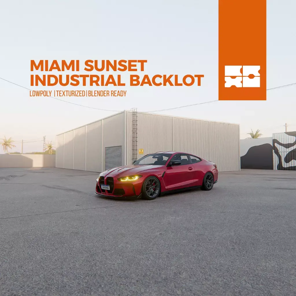 MIAMI SUNSET INDUSTRIAL BACKLOT - 3D BLENDER FULL SCENE Low-poly 3D model