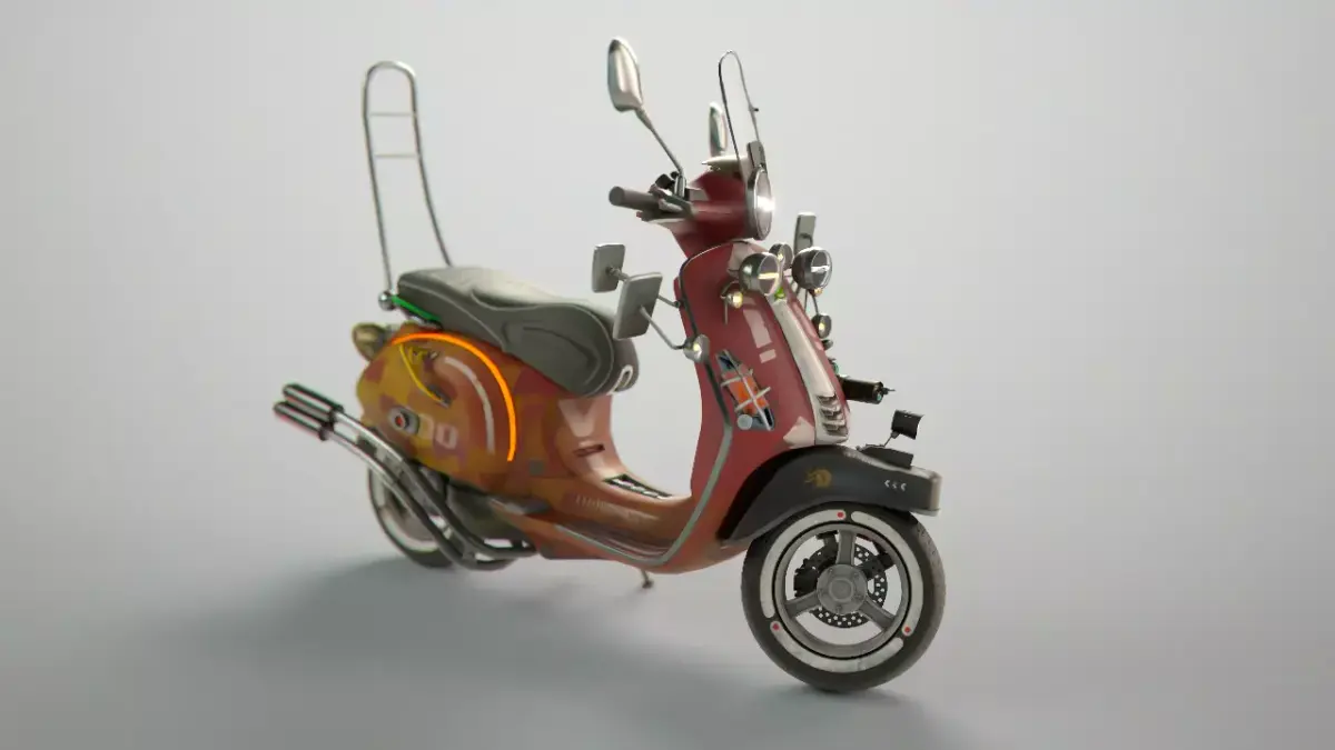 Cyber Scooter rigged and skinned Low-poly 3D model