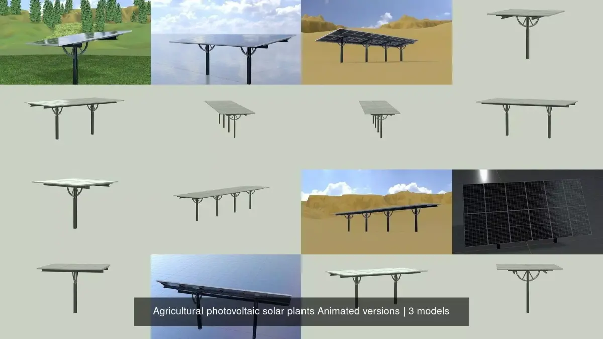 Agricultural photovoltaic solar plants Animated versions 3D Model Pack