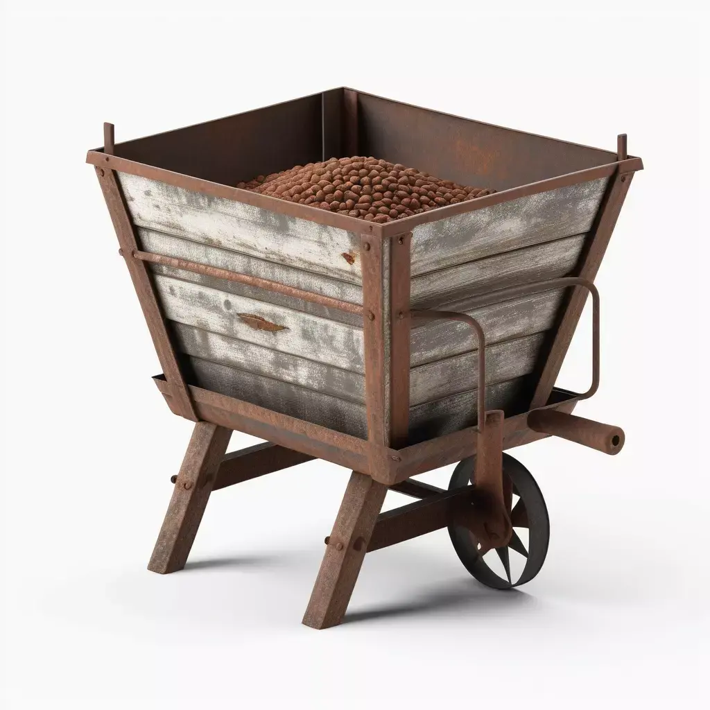 Old Wooden Industrial Ore Cart 3D model
