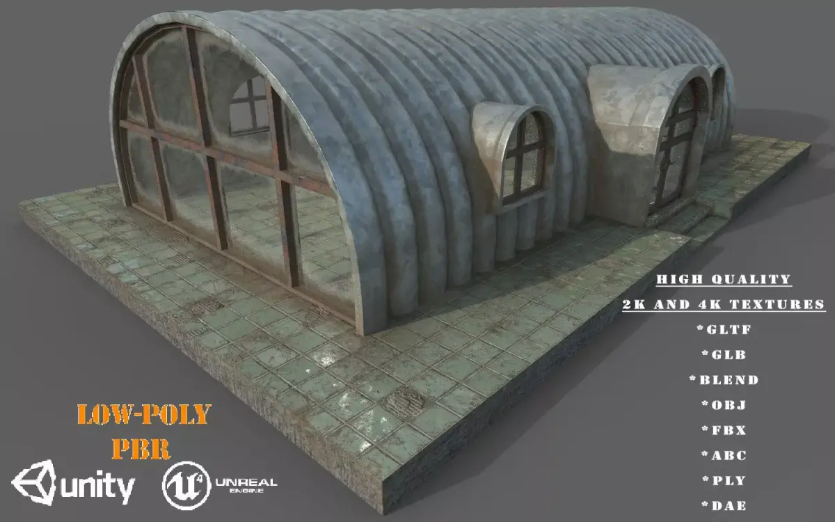 Old Steel Shed PBR Low-Poly Game Ready 3D Model Low-poly 3D model