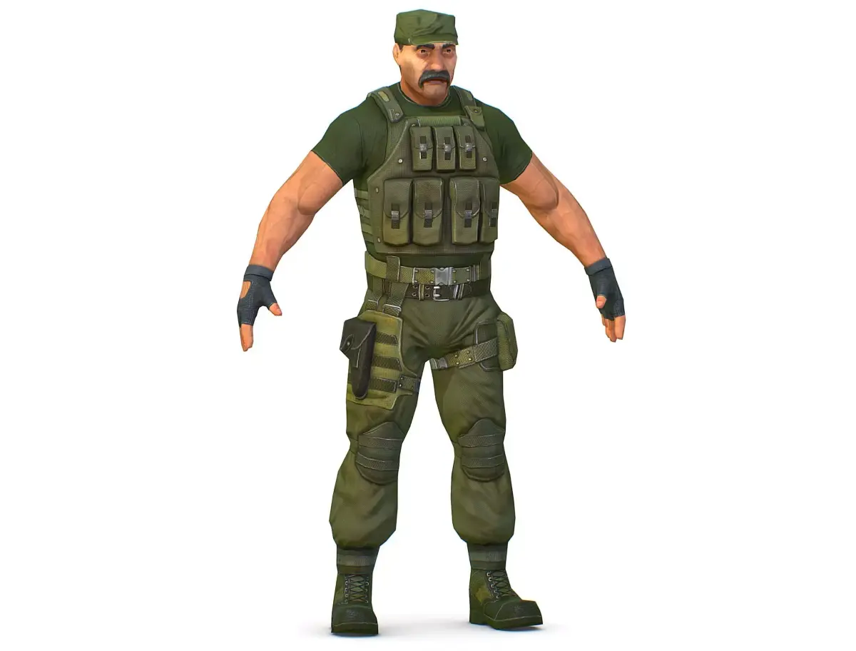 Military Soldier in Tactical Gear Combat Boots and Pistol  Low-poly 3D model
