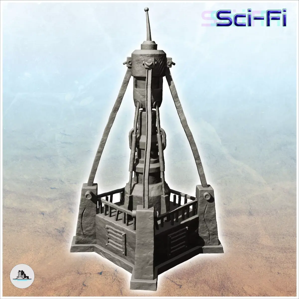 Relay station on platform with broadband antenna -11- 3D print model