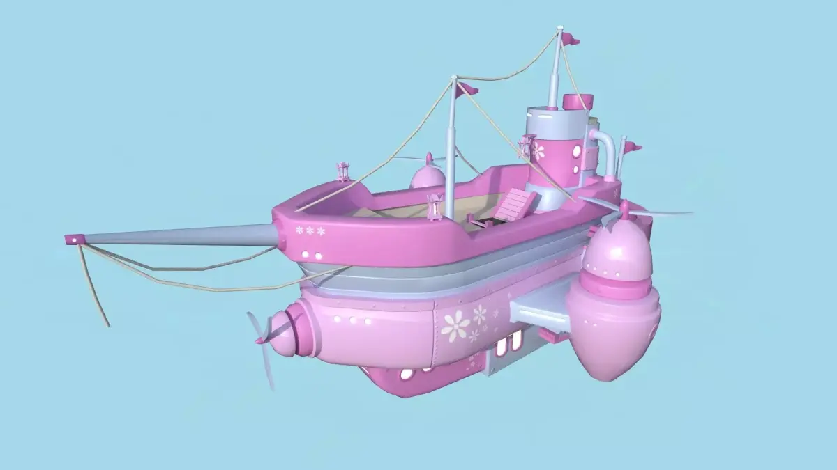 Cartoon Airship 03 - Pink Blue- Low Poly Ship Low-poly 3D model