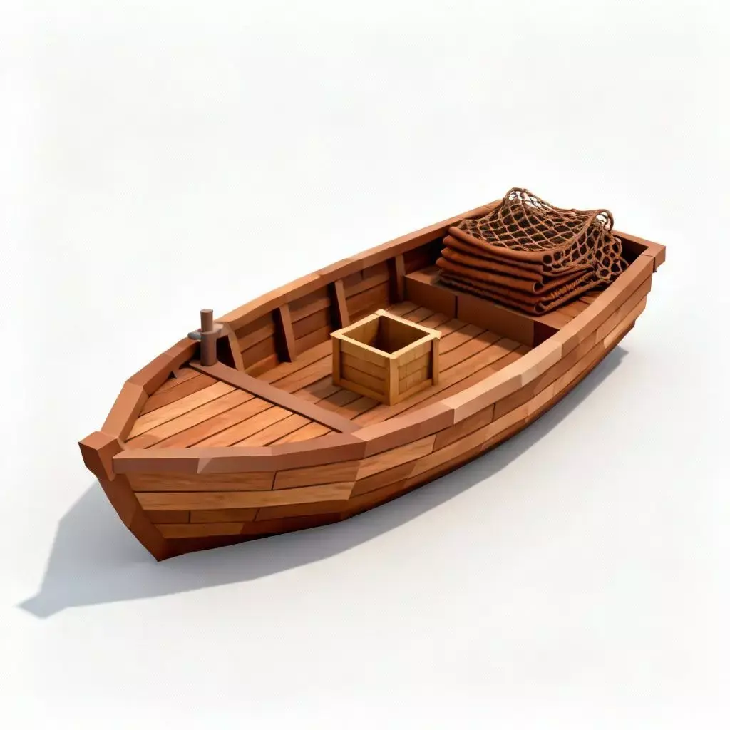 Stylized Wooden Fishing Boat 3D Model Low Poly Asset Low-poly 3D model