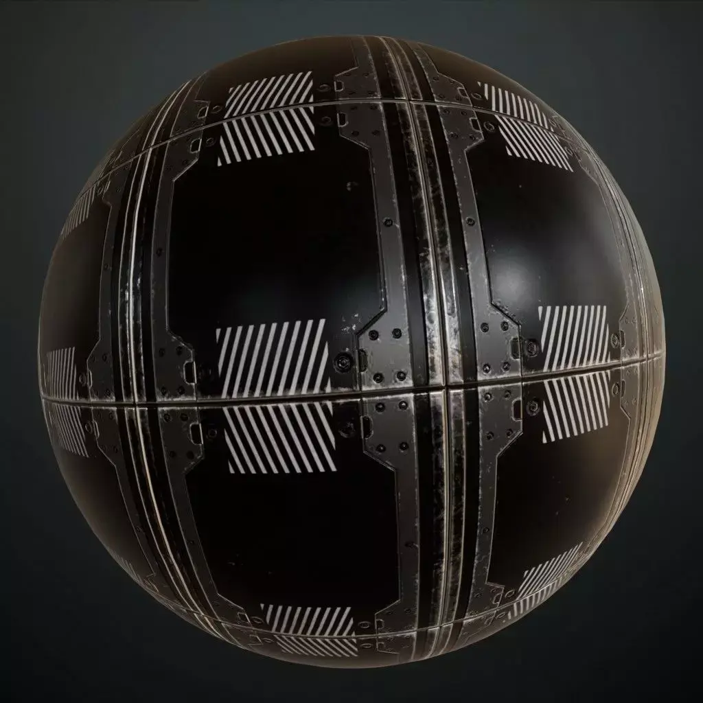 Black Modular Sci-Fi Warning Panel PBR Seamless Texture