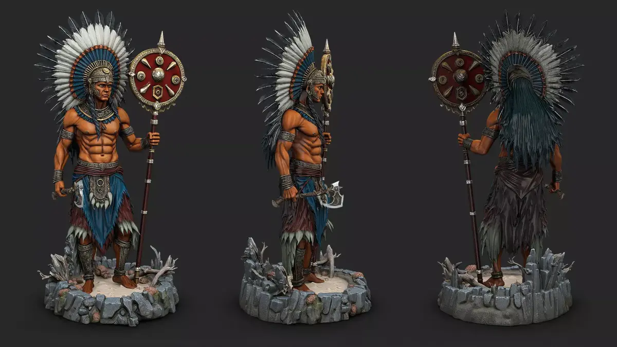 Native american warrior on stand high poly resolution 3D model