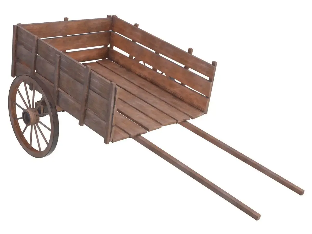 wooden cart 3 3D model