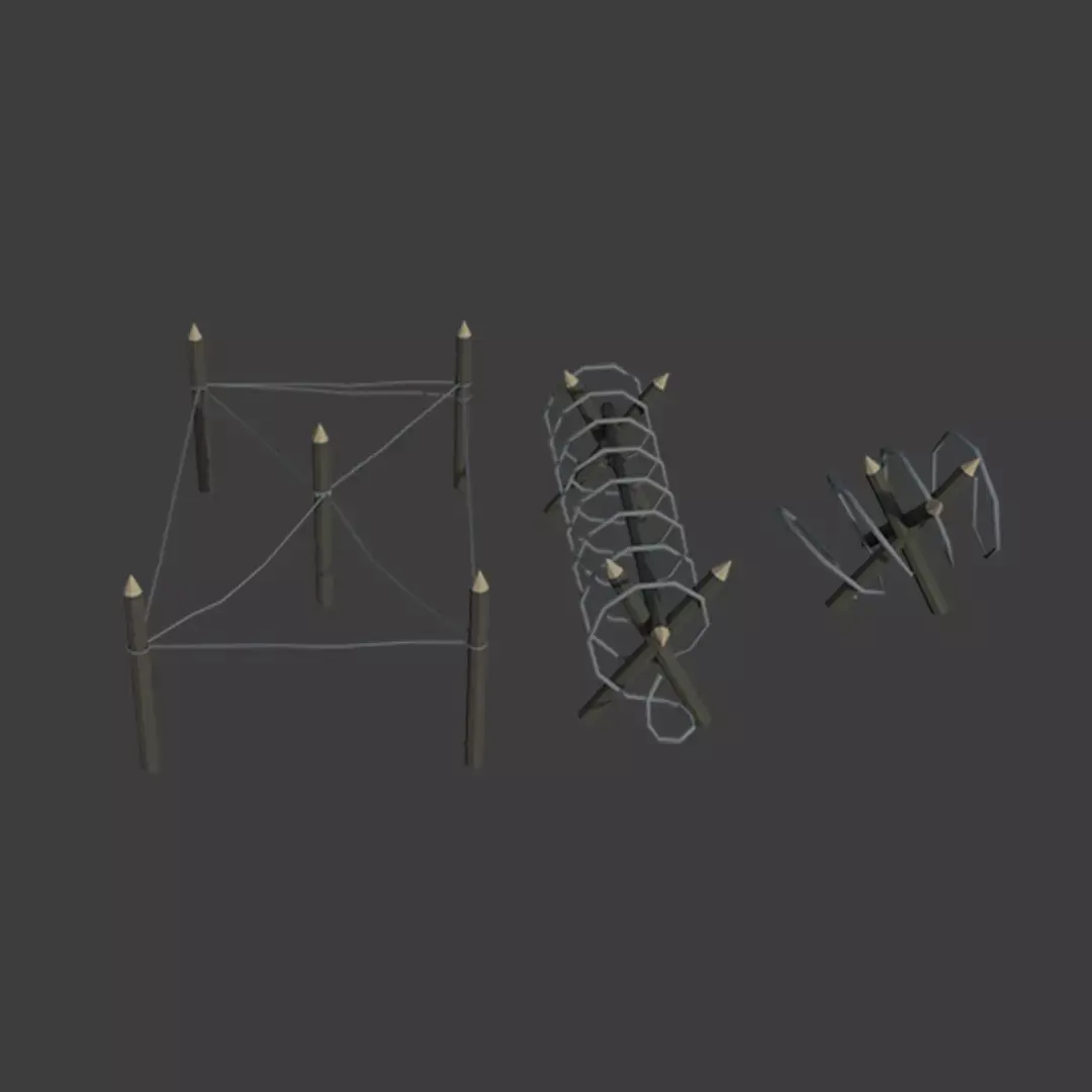 Barrier set of wire fences Low-poly 3D model