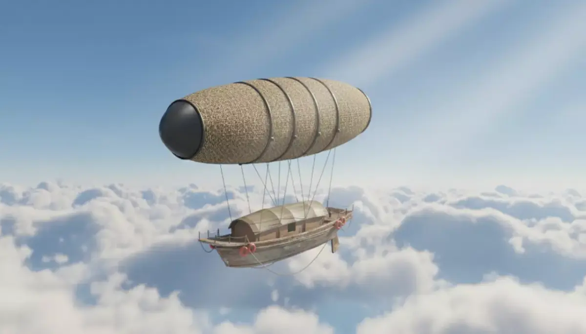 Airship  Vintage Flying Boat with Woven Balloon Low-poly 3D model